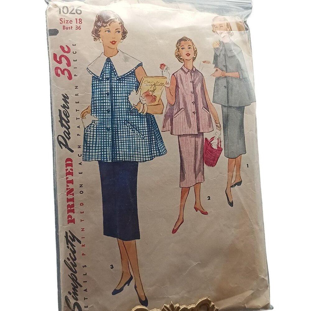 Vintage 1950s Simplicity Sewing Pattern 1026 Maternity Suit Dress Bust 36